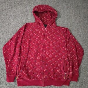 Coogi Hoodie Mens XL Red AOP All Over Print Monogram Full Zip Sweatshirt